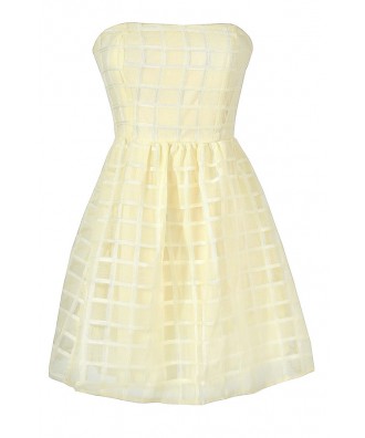 Cute Juniors Dress, Ivory Checkered Dress, Cute Ivory Strapless Dress, Ivory Rehearsal Dinner Dress
