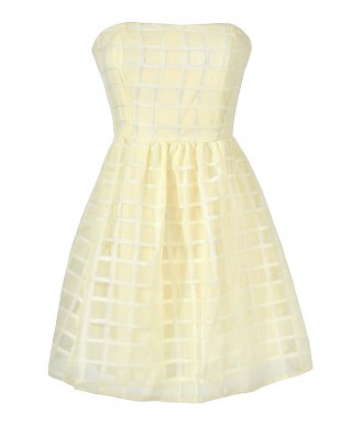 Cute Juniors Dress, Ivory Checkered Dress, Cute Ivory Strapless Dress, Ivory Rehearsal Dinner Dress