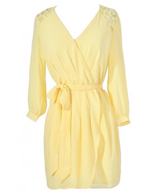 Bright Yellow Summer Dress, Cute Juniors Dress, Yellow Wrap Dress