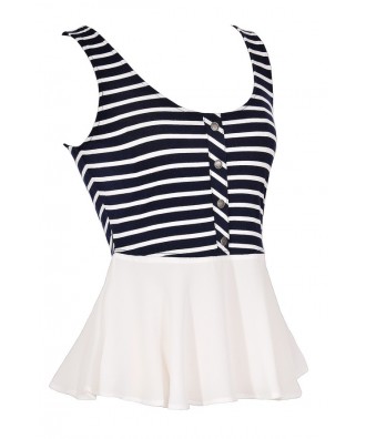 Navy and White Stripe Peplum Top, Navy and White Nautical Style Top ...