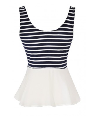 Navy and White Stripe Peplum Top, Navy and White Nautical Style Top ...