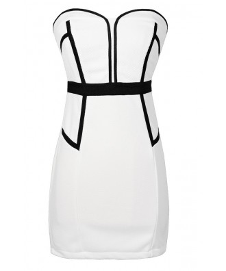 Black and White Strapless Dress, Cute Black and White Summer Dress, Black and White Cocktail Dress