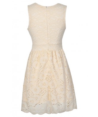 Lily Boutique Ivory Lace A-Line Dress, Cute Ivory Lace Rehearsal Dinner ...