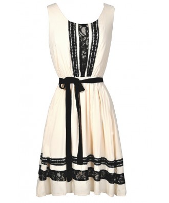 Black and Ivory Lace Trim Dress, Cute Black and Ivory Summer Dress, Black and Ivory Juniors Dress