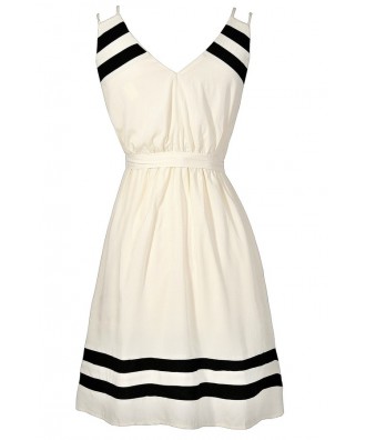 Cute Black and Ivory Colorblock Dress, Cute Black and Ivory Summer ...