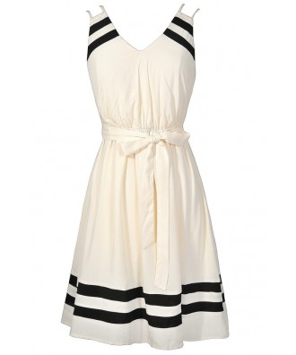 Cute Black and Ivory Colorblock Dress, Cute Black and Ivory Summer ...