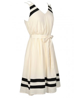 Cute Black and Ivory Colorblock Dress, Cute Black and Ivory Summer ...