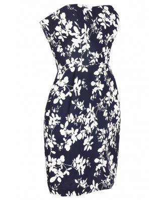 Navy and Ivory Floral Print Dress, Blue and Ivory Floral Print Dress ...