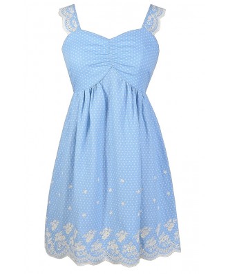 Blue and White Sundress, Blue and Ivory Embroidered Dress, Pale Blue Dress, Blue and White Summer Dress