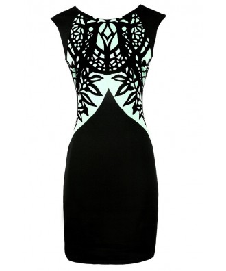 Cute Black and Mint Dress, Black and Mint Rorschach Dress, Black and Mint Pencil Dress, Black and Mint Bodycon Dress, Black and Mint Party Dress