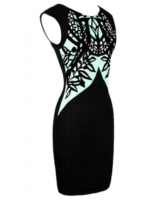 Mint and Black Dress, Cute Black and Mint Bodycon Dress, Black and Mint ...