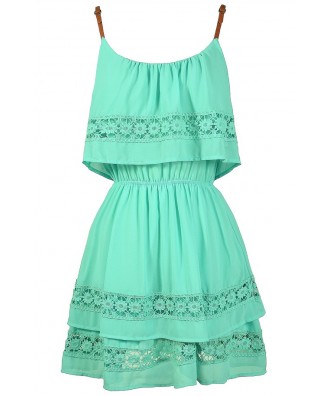 Cute Mint Dress, Mint Summer Dress, Mint Crochet Lace Dress, Mint Party Dress, Cute Juniors Dress