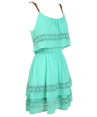 Cute Mint Dress, Mint Crochet Lace Dress, Mint Tiered Dress, Mint ...