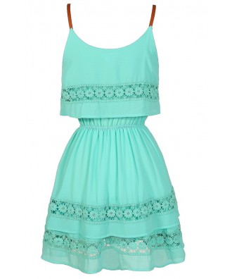 Cute Mint Dress, Mint Crochet Lace Dress, Mint Tiered Dress, Mint ...