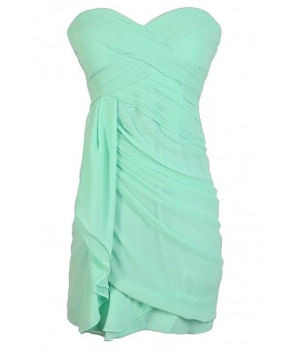 Mint Bridesmaid Dress, Cute Mint Dress, Strapless Mint Dress, Mint Party Dress, Mint Chiffon Bridesmaid Dress, Strapless Mint Party Dress