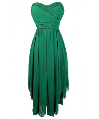 Hunter Green Midi Dress, Green Chiffon Dress, Green Bridesmaid Dress ...