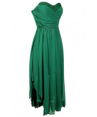 Hunter Green Midi Dress, Green Chiffon Dress, Green Bridesmaid Dress ...