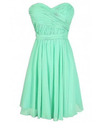 Mint Bridesmaid Dress, Mint Chiffon Bridesmaid Dress, Mint Strapless Bridesmaid Dress, Green Bridesmaid Dress, Mint Summer Dress
