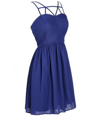 Royal Blue Dress, Cute Royal Blue Cage Dress, Royal Blue Web Dress ...