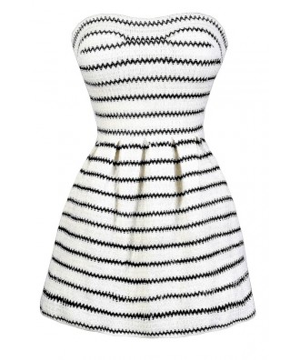 Cute Black and Ivory Stripe Dress, Black and Ivory A-Line Dress, Black and Ivory Stripe Dress, Cute Black and Off White Summer Dress, Black and Ivory Dress