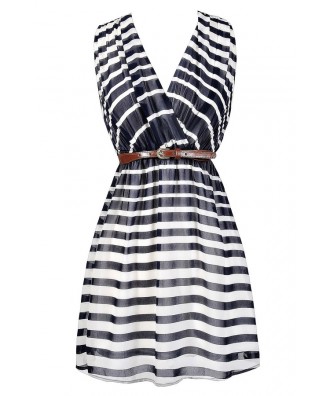 Navy and Ivory Stripe Dress, Navy Nautical Stripe Dress, Cute Navy ...