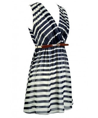 Navy and Ivory Stripe Dress, Navy Nautical Stripe Dress, Cute Navy ...
