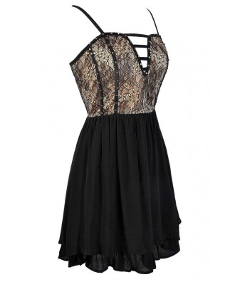 Black Lace Dress, Cute Black and Beige Dress, Black Studded Dress, Cute ...