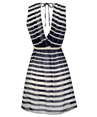 Navy and Ivory Stripe Dress, Navy Nautical Stripe Dress, Cute Navy ...