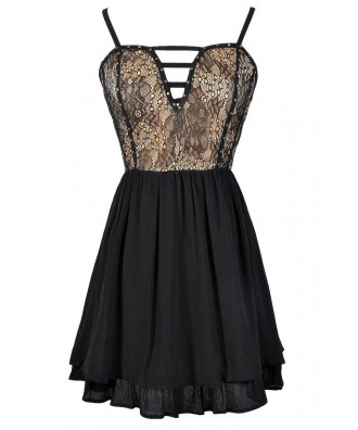 Cute Black Lace Dress, Black Lace A-Line Dress, Black and Beige Party Dress, Cute Black Lace Dress, Lace Party Dress, Cute Juniors Dress