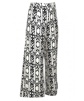 Black and Ivory Print Palazzo Pants, Black and Ivory Printed Wide Leg ...