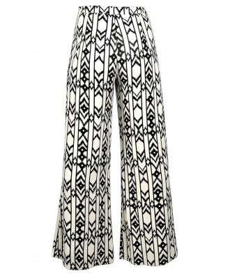 Black and Ivory Print Palazzo Pants, Black and Ivory Printed Wide Leg ...