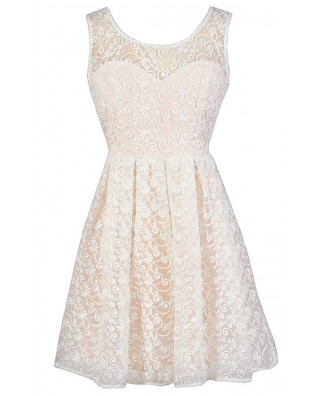 Ivory Lace Dress, Lace Rehearsal Dinner Dress, Lace Bridal Shower Dress, Champagne Lace A-Line Dress, Cute Summer Dress