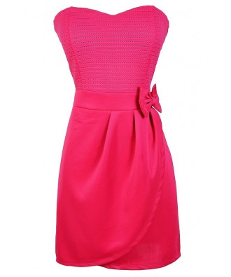 Hot Pink Dress, Cute Pink Bow Dress, Hot Pink Party Dress, Pink Strapless Dress, Cute Pink Summer Dress