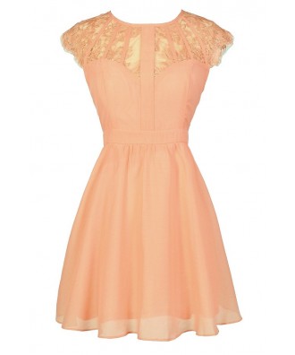 Cute Lace Dress, Cute Peach Dress, Peach Lace Dress, Cute Summer Dress, Peach Lace A-Line Dress, Peach Sundress