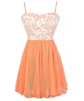 Cute Peach Dress, Peach and Ivory Lace Dress, Peach and Ivory Tulle and Lace Dress, Peach Sundress, Cute Peach Summer Dress, Peach and Ivory Ballerina Dress