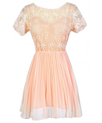 Peach Lace Dress, Cute Peach Dress, Peach Summer Dress, Peach Crochet Lace Dress, Peach Bridesmaid Dress, Peach Crochet Lace Dress, Peach Lace and Chiffon Dress