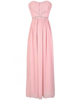 Pale Pink Maxi Dress, Pink Rhinestone Prom Dress, Pale Pink Chiffon Maxi Prom Dress, Pale Pink Prom Dress, Pink Embellished Maxi Dress