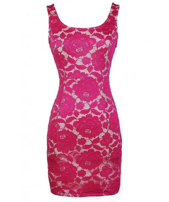 Magenta Lace Dress, Lace Pencil Dress, Cute Pink Lace Dress, Magenta ...