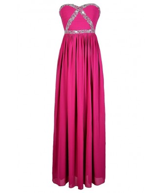 Fuchsia Embellished Maxi Dress, Fuchsia Beaded Prom Dress, Fuchsia Maxi Dress, Cute Fuchsia Prom Dress, Sequin and Rhinestone Fuchsia Prom Dress, Pink Maxi Dress, Beaded Pink Prom Dress