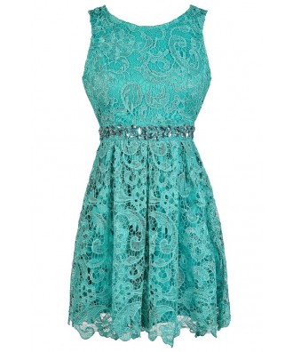 Teal Lace Dress, Cute Teal Dress, Teal Lace Bridesmaid Dress, Teal Lace Rhinestone Dress, Teal Summer Dress, Teal Lace Rhinestone A-Line Dress, Teal A-Line Lace Dress