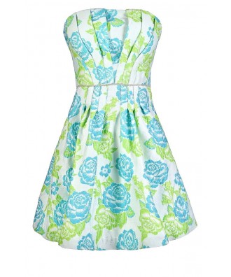 Teal Floral Dress, Cute Floral Dress, Minuet Teal Floral Dress, Minuet Dress, Floral A-Line Dress, Teal and Lime Green Floral Dress, Green Flower Dress, Cute Floral Sundress