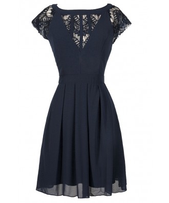 Navy Capsleeve Dress, Navy Lace Dress, Navy Lace A-Line Dress, Cute Navy Dress, Navy Sundress, Navy Party Dress