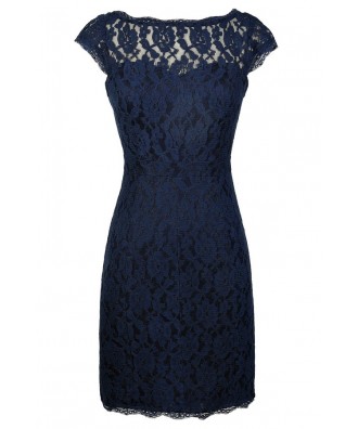 Navy Lace Dress, Cute Navy Dress, Navy Lace Pencil Dress, Fitted Navy ...