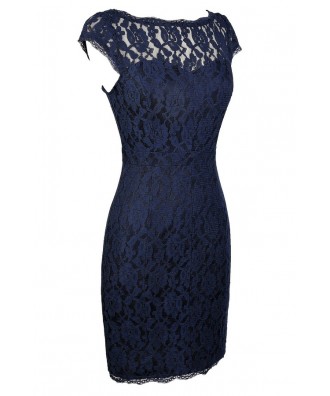 Navy Lace Dress, Cute Navy Dress, Navy Lace Pencil Dress, Fitted Navy ...
