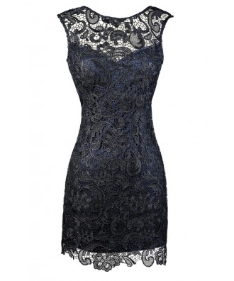 Navy Lace Dress, Cute Navy Lace Dress, Navy Lace Pencil Dress, Navy ...