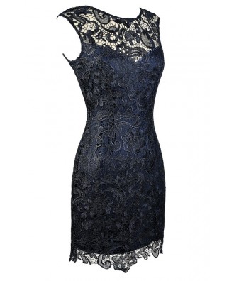 Navy Lace Dress, Cute Navy Lace Dress, Navy Lace Pencil Dress, Navy ...