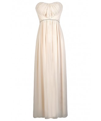 Beige Rhinestone Maxi Dress, Cute Cream Maxi Dress, Beige Embellished ...