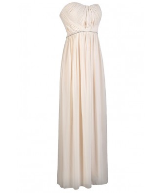 Beige Rhinestone Maxi Dress, Cute Cream Maxi Dress, Beige Embellished ...