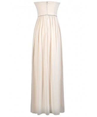 Beige Rhinestone Maxi Dress, Cute Cream Maxi Dress, Beige Embellished ...