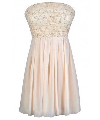 Cute Cream Dress, Strapless Beige Dress, Ivory Rehearsal Dinner Dress, Cream Strapless Dress, Beige Strapless Party Dress